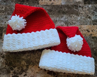 Crochet Santa Hat, Adult Size Santa Hat, Child Size Santa Hat, Red Santa Hat