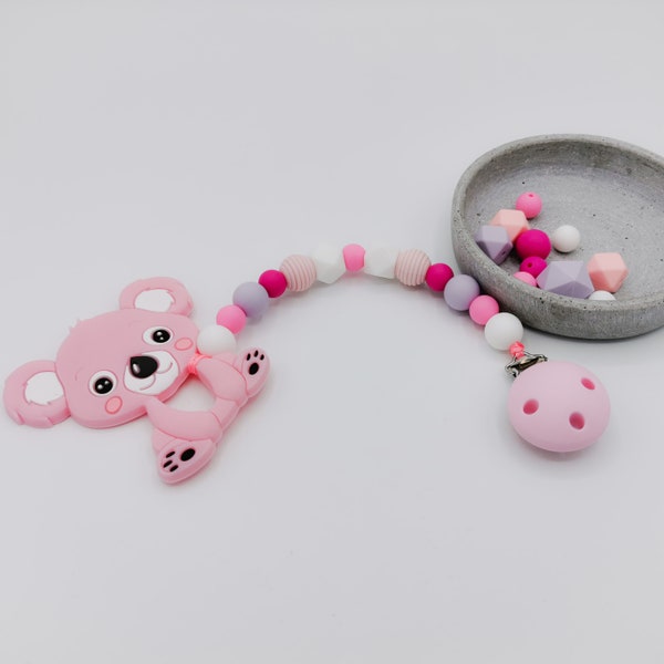 Baby Silikon Beißkette / Baby Silikon Beißring / Koala rosa - Mädelstraum / Einzelstück