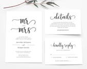 Wedding Invitation Set Printed, Mr and Mrs Wedding Invitation, Printable Wedding Invitation Sett, Wedding Invite Suite Printable, PDF edit