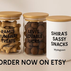 Dog Treat Jar & Canister | Personalized Ceramic or Glass Container (Airtight) | Custom Dog Mom Gift, Dog Lover Gift