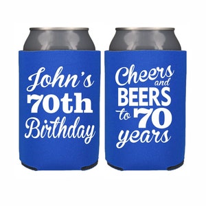 70th Birthday Personalized Can Cooler, 70th Birthday Party Favor, Cheers to 70 Years Custom 70th Birthday Gift, Men Birthday Beer Can Holder