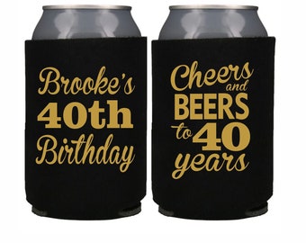 40th Birthday Personalized Coolie Name Can Cooler, 40th Birthday Party Custom Can Cooler Birthday Party Favor Over the Hill Gift Custom Name