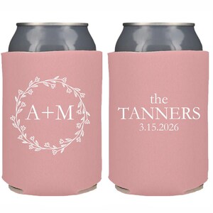 Personalized Wedding Can Cooler, Custom Wedding Favor Floral Theme, Custom Can Cooler, Beer Huggers Wedding Guests Favor, Monogram Initials