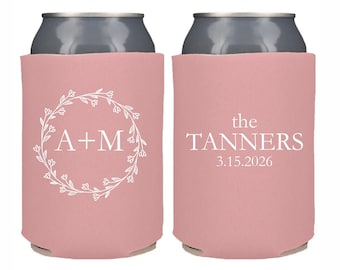 Personalized Wedding Can Cooler, Custom Wedding Favor Floral Theme, Custom Can Cooler, Beer Huggers Wedding Guests Favor, Monogram Initials