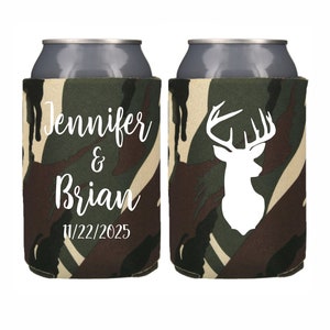 Deer Wedding Favor Hunting Theme Wedding Can Cooler Personalized Hunting Deer Theme Wedding Favor, Camo Can Cooler Hunt Theme Rustic Wedding
