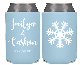 Snowflake Wedding Favor Can Cooler Personalized Winter Wedding Theme Wedding Favor, Wedding Can Coolers, Custom Cooler Snow Theme Snowflake