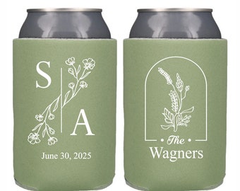 Personalized Wedding Can Cooler, Floral Wedding Initials Can Cooler, Flower Theme Garden Wedding, Custom Can Cooler, Beer Huggers, W2