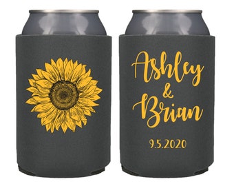 sunflower wedding koozies