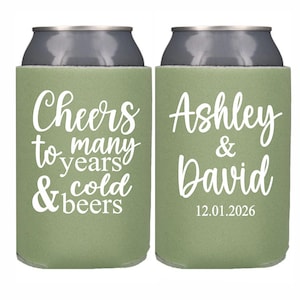 Personalized Wedding Can Cooler, Cheers to Many Years and Cold Beers, Customized Wedding Favor, Custom Can Cooler, Beer Huggers image 1