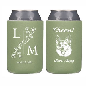 Personalized Wedding Can Cooler Custom Dog Drawing Pets Cat Animal Pet Can Cooler, Wedding Favor Dogs, Custom Drawn Pet Portrait Beer Hugger
