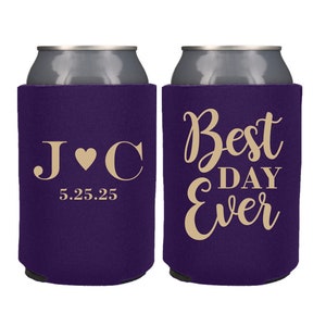 Personalized Wedding Can Cooler, Simple Wedding Favor Initials Can Cooler, Best Day Ever Theme Wedding, Custom Can Cooler, Beer Huggers