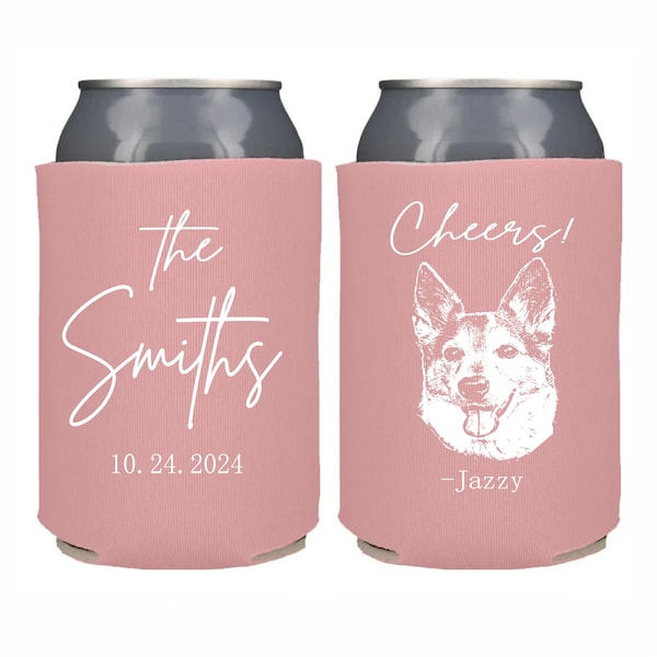 Personalized Wedding Can Cooler Custom Dog Drawing Pets Cat Animal Pet Can Cooler, Wedding Favor Dogs, Custom Drawn Pet Portrait Beer Hugger