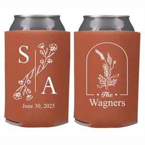 Personalized Wedding Can Cooler, Floral Wedding Initials Can Cooler, Flower Theme Garden Wedding, Custom Can Cooler, Beer Huggers, W2