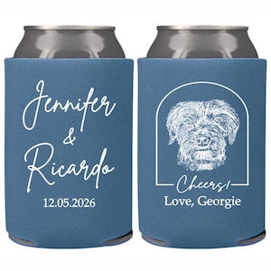 Personalized Wedding Can Cooler Custom Dog Drawing Pets Cat Animal Pet Can Cooler, Wedding Favor Dogs, Custom Drawn Pet Portrait Beer Hugger