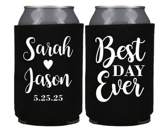 Personalized Can Cooler, Custom Wedding Favor, Wedding Can Coolers, Custom Can Cooler, Best Day Ever, Beer Huggers, Customized Wedding Favor