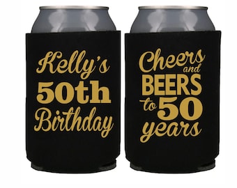 50th Birthday Personalized Can Cooler Name Can Cooler, 50th Birthday Party, Custom Can Cooler, Birthday Party Favor Cheers to 50 Years
