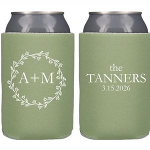 Personalized Wedding Can Cooler, Custom Wedding Favor Floral Theme, Custom Can Cooler, Beer Huggers Wedding Guests Favor, Flower Monogram