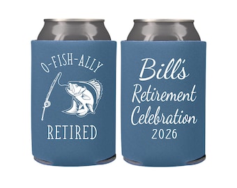Fishing Retirement Can Cooler, oFISHally Retired Party Favor, Fishing Theme Retirement Celebration Gift for Him Mens Fishing Can Cooler
