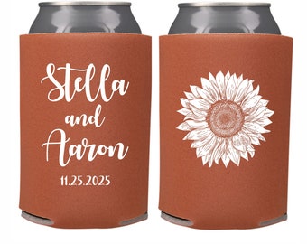 Sunflower Wedding Favor Can Cooler Personalized Sunflower Wedding Theme Wedding Favor, Wedding Can Coolers, Custom Can Cooler Sun flower