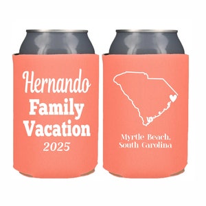 Family Vacation Can Cooler Destination City and State Vacation Can Coolers, Beer Huggers Family Reunion Beach Vacation Beer Coolers