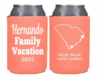 Family Vacation Can Cooler Destination City and State Vacation Can Coolers, Beer Huggers Family Reunion Beach Vacation Beer Coolers