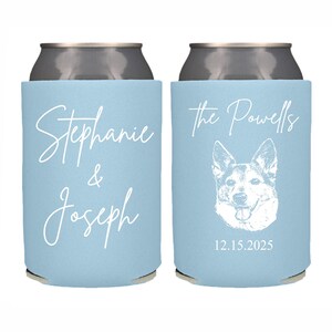 Personalized Wedding Can Cooler Custom Dog Drawing Animal Illustration Can Cooler, Wedding Favor Dogs, Custom Drawn Pet Portrait Beer Hugger
