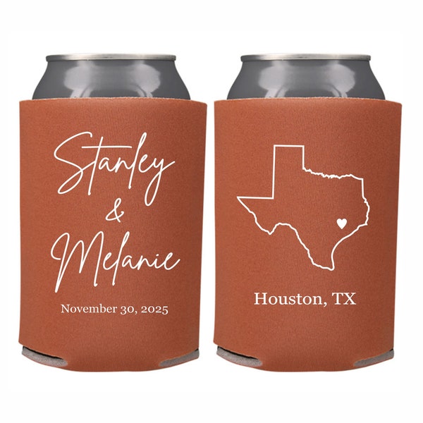 Personalized State Can Cooler Wedding Favor, Any City and State Wedding Can Coolers, Custom Can Cooler, Beer Huggers Destination Wedding