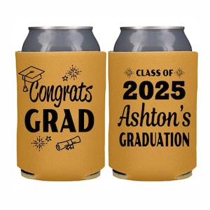Graduation Party Favor Can Cooler Personalized Graduation Gift, Custom Can Cooler, High School College Grad, Class of 2025, Black and Gold