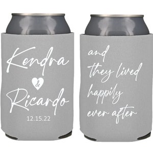 Personalized Wedding Can Cooler, Happily Ever After Wedding Can Cooler, Custom Wedding Name Favor, Custom Can Cooler, Beer Huggers, W3