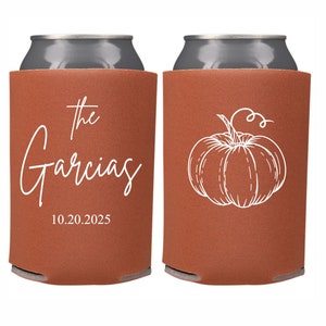 Fall Wedding Favor Can Cooler Personalized Fall Wedding Theme, Pumpkin Wedding Favor, Wedding Can Coolers, Custom Can Cooler Last Name