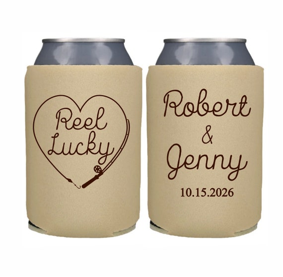 Personalized Can Cooler, Reel Lucky Fishing Theme Wedding Favor