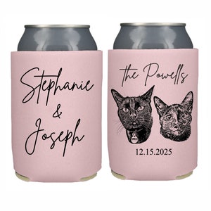 Personalized Wedding Can Cooler Custom Cat Drawing Animal Illustration Can Cooler, Wedding Favor Pets, Custom Drawn Pet Portrait Beer Hugger