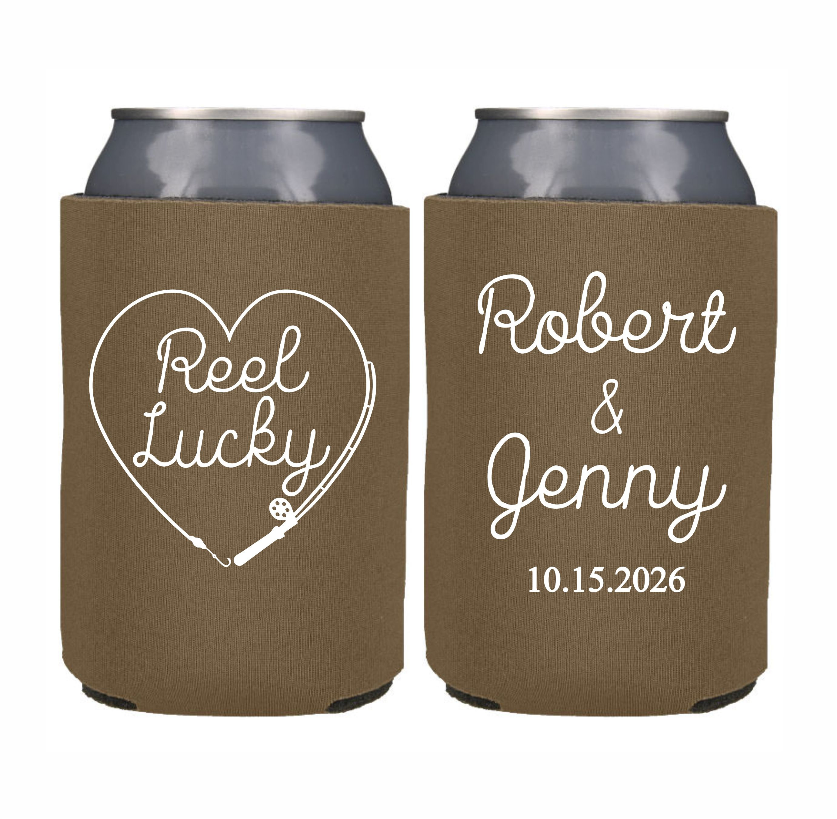 Personalized Wedding Can Cooler, Reel Lucky Fishing Theme Wedding, Fishing  Party Custom Can Cooler, Beer Huggers, Custom Favors Fish Theme 