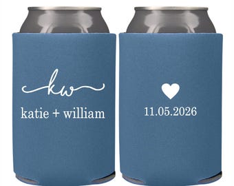 Personalized Wedding Can Cooler, Wedding Initials Can Cooler, Modern Wedding Favors, Minimalist Wedding, Custom Beer Huggers for Guests