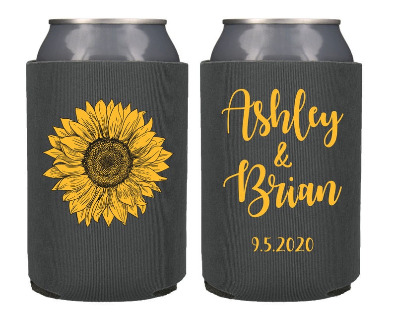 Sunflower Wedding Favor Can Cooler Personalized Sunflower image 0