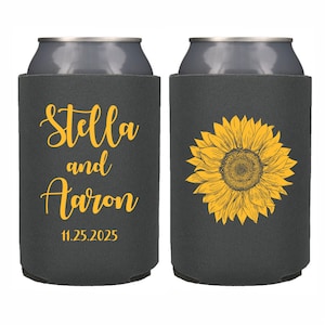 Sunflower Wedding Favor Can Cooler Personalized Sunflower Wedding Theme Wedding Favor, Wedding Can Coolers, Custom Can Cooler Sun flower