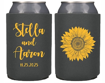 Sunflower Wedding Favor Can Cooler Personalized Sunflower Wedding Theme Wedding Favor, Wedding Can Coolers, Custom Can Cooler Sun flower