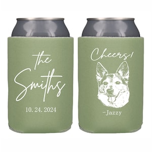 Personalized Wedding Can Cooler Custom Dog Drawing Pets Cat Animal Pet Can Cooler, Wedding Favor Dogs, Custom Drawn Pet Portrait Beer Hugger