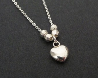 Tiny heart charm necklace, sterling silver heart pendant necklace, dainty silver necklace, layering necklace, gift for her