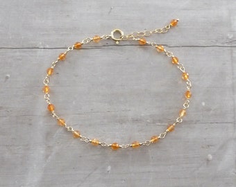 Dainty citrine bracelet, natural gemstone bracelet, adjustable citrine bracelet, gift for her, November birthstone, layering bracelet