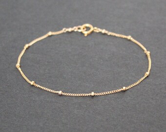 Dainty beaded chain bracelet, delicate gold filled sterling silver bracelet, simple bracelet, minimalist jewelry