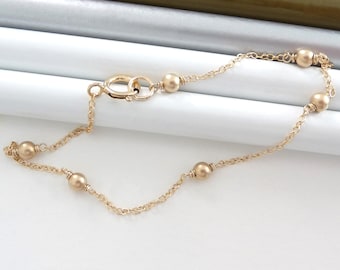 Dainty gold filled bracelet, small beaded chain bracelet, simple everyday bracelet, layering bracelet, minimalist bracelet