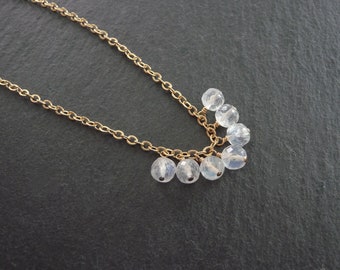 Moonstone necklace, gemstone cluster necklace, textured gold filled chain necklace, layering necklace, gift for her, June birthstone