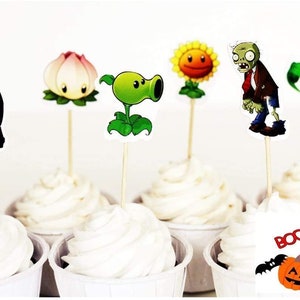 24-częściowy zestaw Plants vs. Zombies Cupcake Toppers, Halloween, urodziny, imprezy okolicznościowe, upominki dla dzieci i dorosłych, akcesoria do babeczek, artykuły dekoracyjne