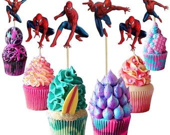 Spiderman Cupcake Toppers Spiderman Cake Toppers 24/PCS Happy Birthday, Party Supplies, Cake Decorations, Kids Birthday Party