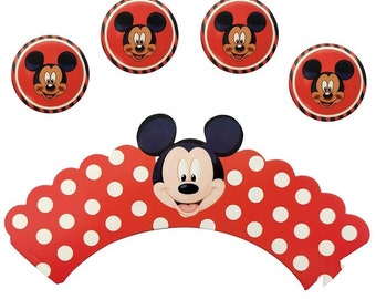 Involucro per cupcake Pok-a-Dot rosso e bianco di Topolino, set da 12 pezzi, tema compleanno Disney o viaggio a sorpresa a Disneyland/mondo