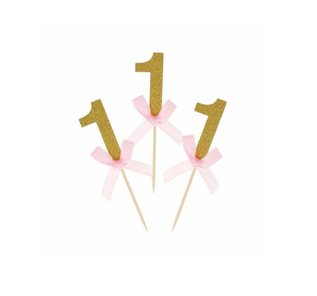 Happy 1st Birthday Gold Glitter One With Pink Bow 10/pcs Cupcake ...