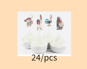 Adorno para cupcakes de Moana, 24 piezas, palillos de dientes