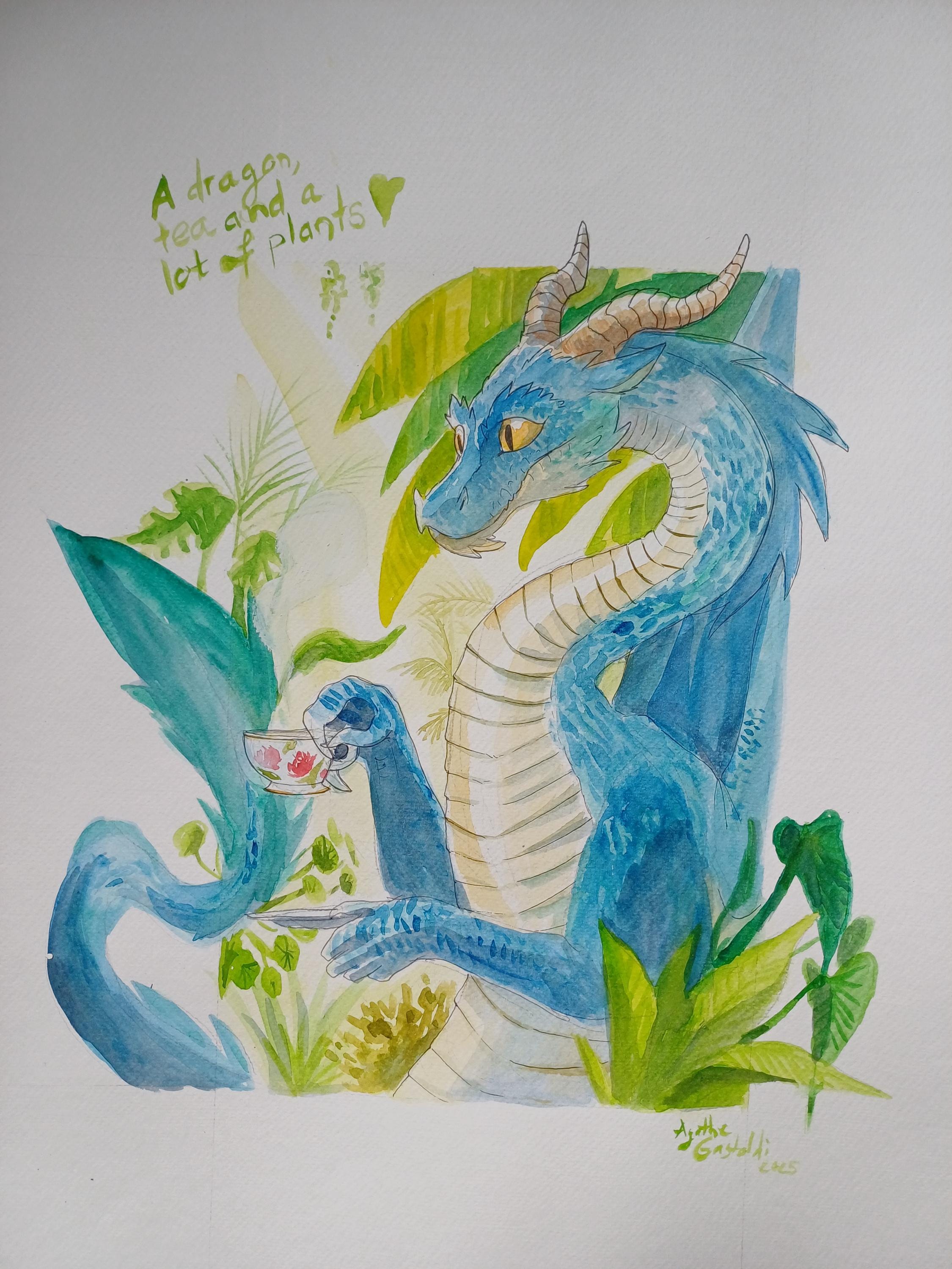 オリジナル水彩画ドラゴンイラストポスター - Etsy 日本