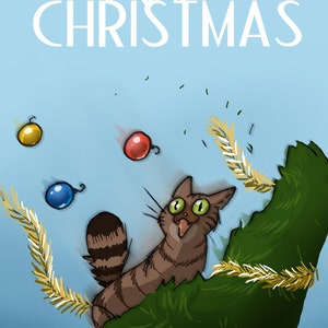Carte de voeux chat et sapin